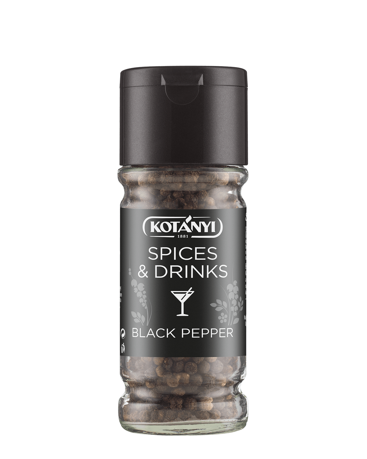 9001414274057 40390601 Kotányi Spices Drinks Black Peppercorns Whole Si Glass 100ml Vs